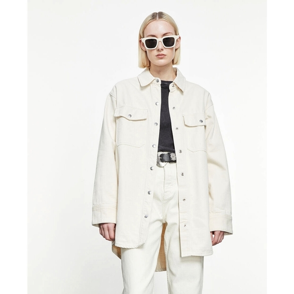 The Kooples Ecru Minimilist Lag & Look Denim Shacket - Picture 1 of 10